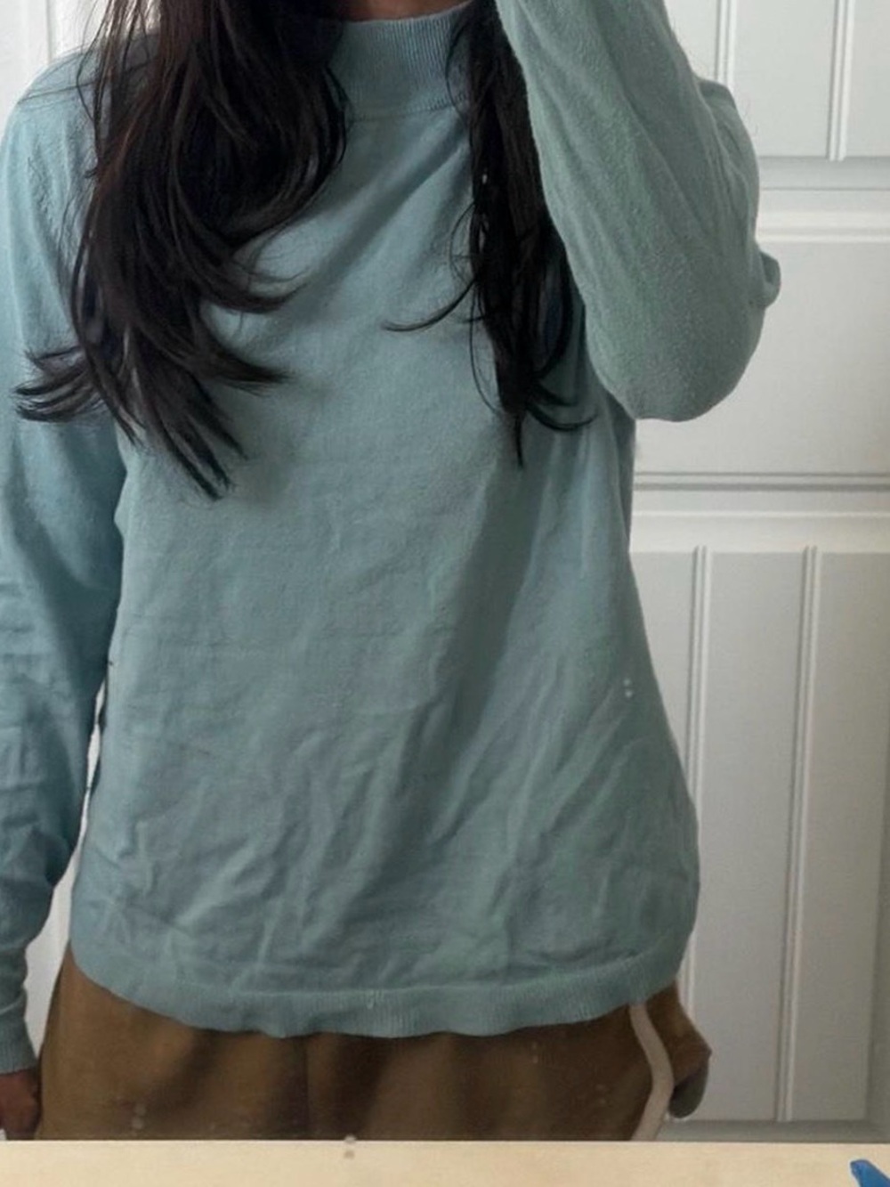 Classic Long-Sleeve Crewneck Top in Light Blue